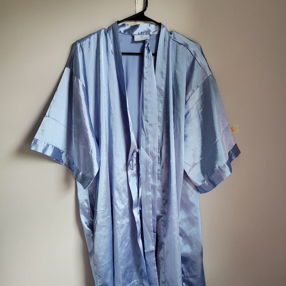 Blue Satin Robe with Elbow-Length Sleeves